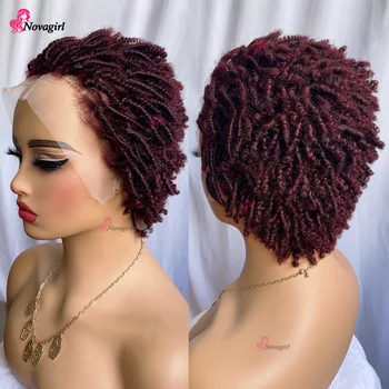 Parrucca 13x4 Lace Front in Capelli Umani Afro Ricci Scuro 99j, Effetto Naturale per Donna, Termo-stilizzabile, Vestibilità Comoda, Facile da Acconciare