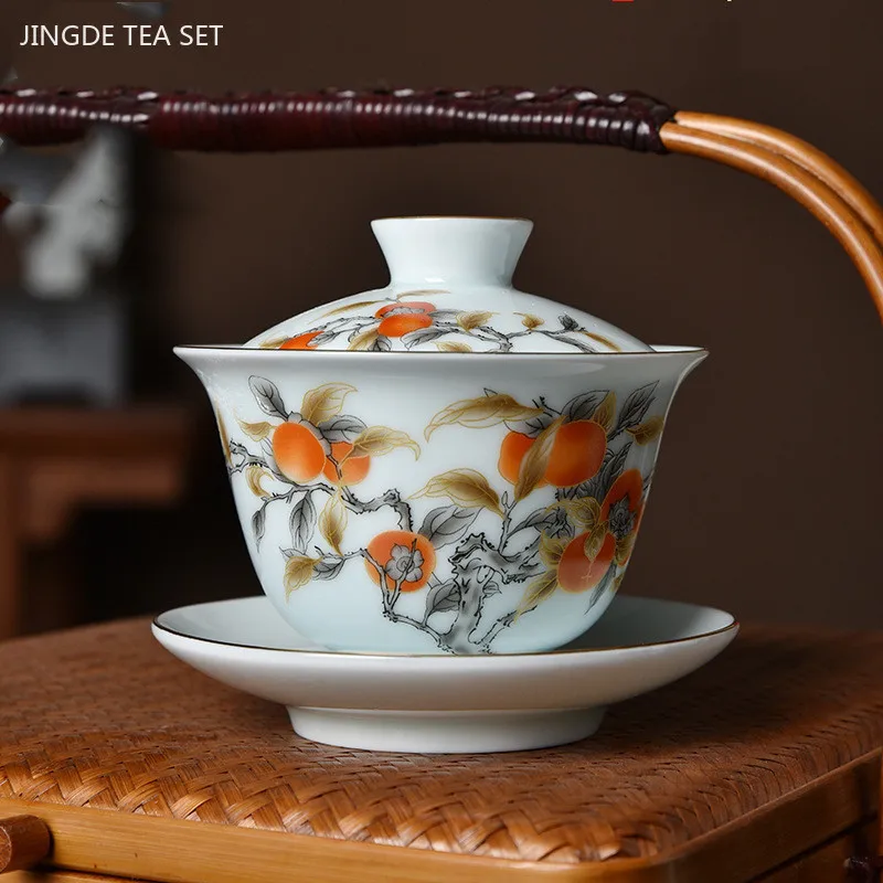 Chinese Celadon Teapot Traditional Handmade Ceramic Gaiwan Teacup Home Beauty Tea Infuser Custom Tea Ceremony Accessories