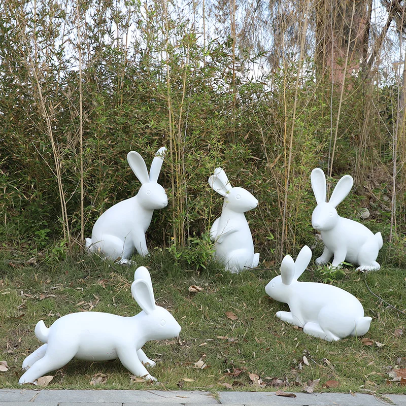 

Fiberglass geometric rabbit sculpture outdoor cartoon animal garden landscape lawn combination decoration for children