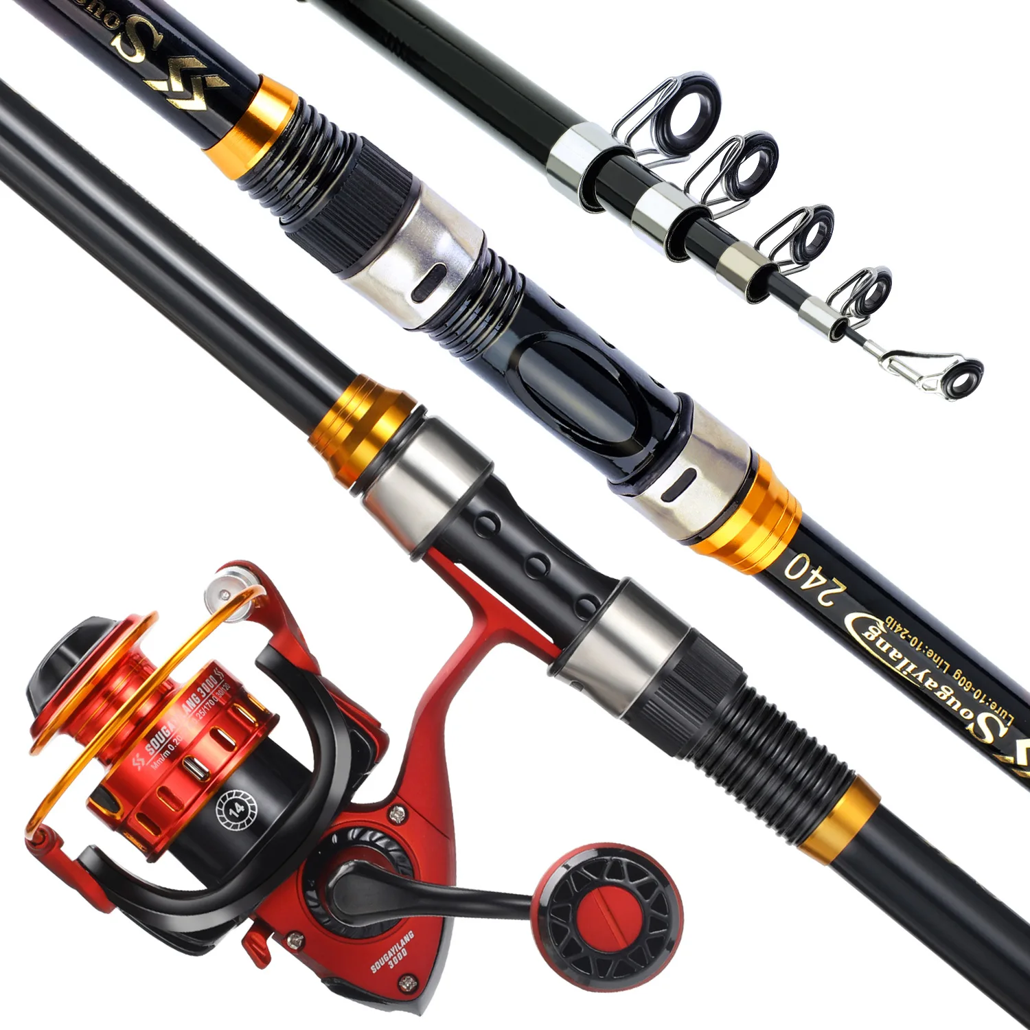 Sougayilang Fishing Rod Combo 1.8-3.3m 6-8 Sections Telescopic Fishing Rod  and 5.2:1 Gear Ratio Spinning Fihsing Reel Set Pesca - AliExpress