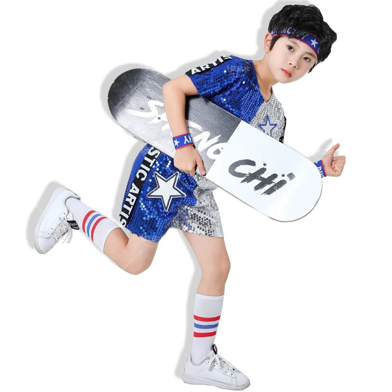 Children's Dance Sequin Costumes, Jazz Hip-hop School Activity Performance Costumes, Short Sleeved Tops and Skirts