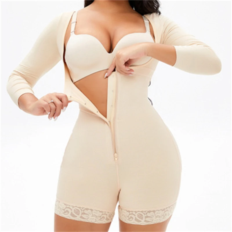 

Long Sleeves Adjustable Buckle Zipper Waist Abdomen Control Buttocks Butt Lifter Ladies Shapewear Women Body Shapers
