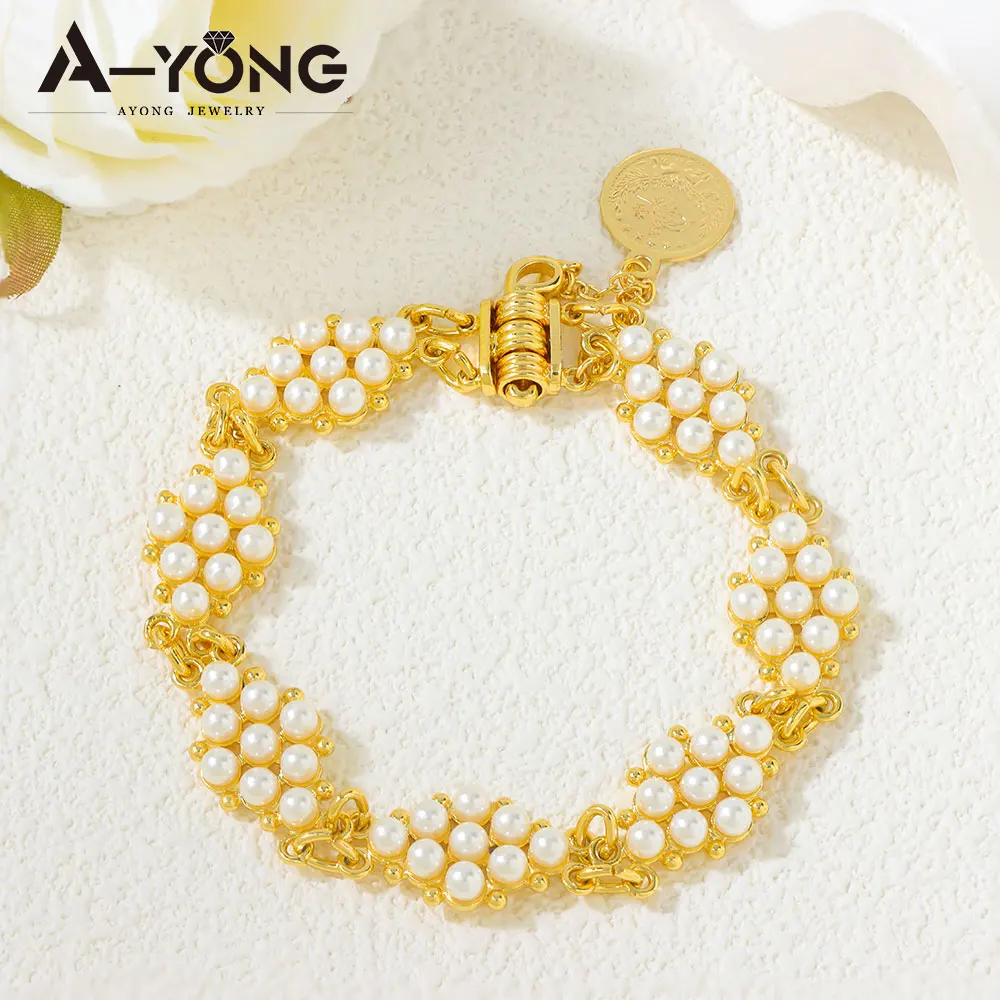 Dubai Mode Perlenarmband 21k Vergoldet Italienischer Boho Eleganter Blauer Stein Armbänder Arabische Damen Braut Event Party Schmuck