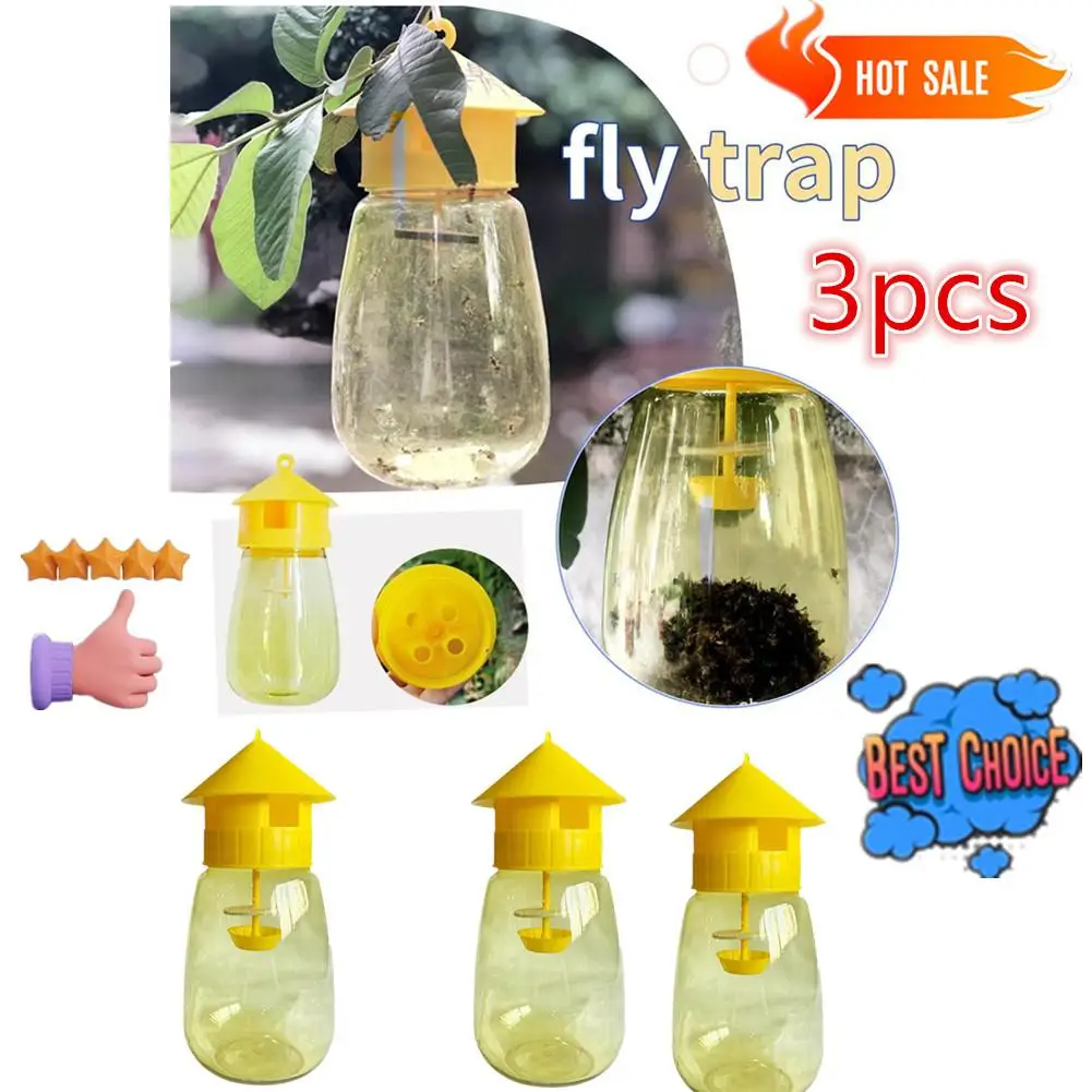 3x Fruit Fly Trap Killer Yellow Plastic Drosophila Trap Anti Fly Fruit Killer Catcher Orchard Insect Pest Control Tool