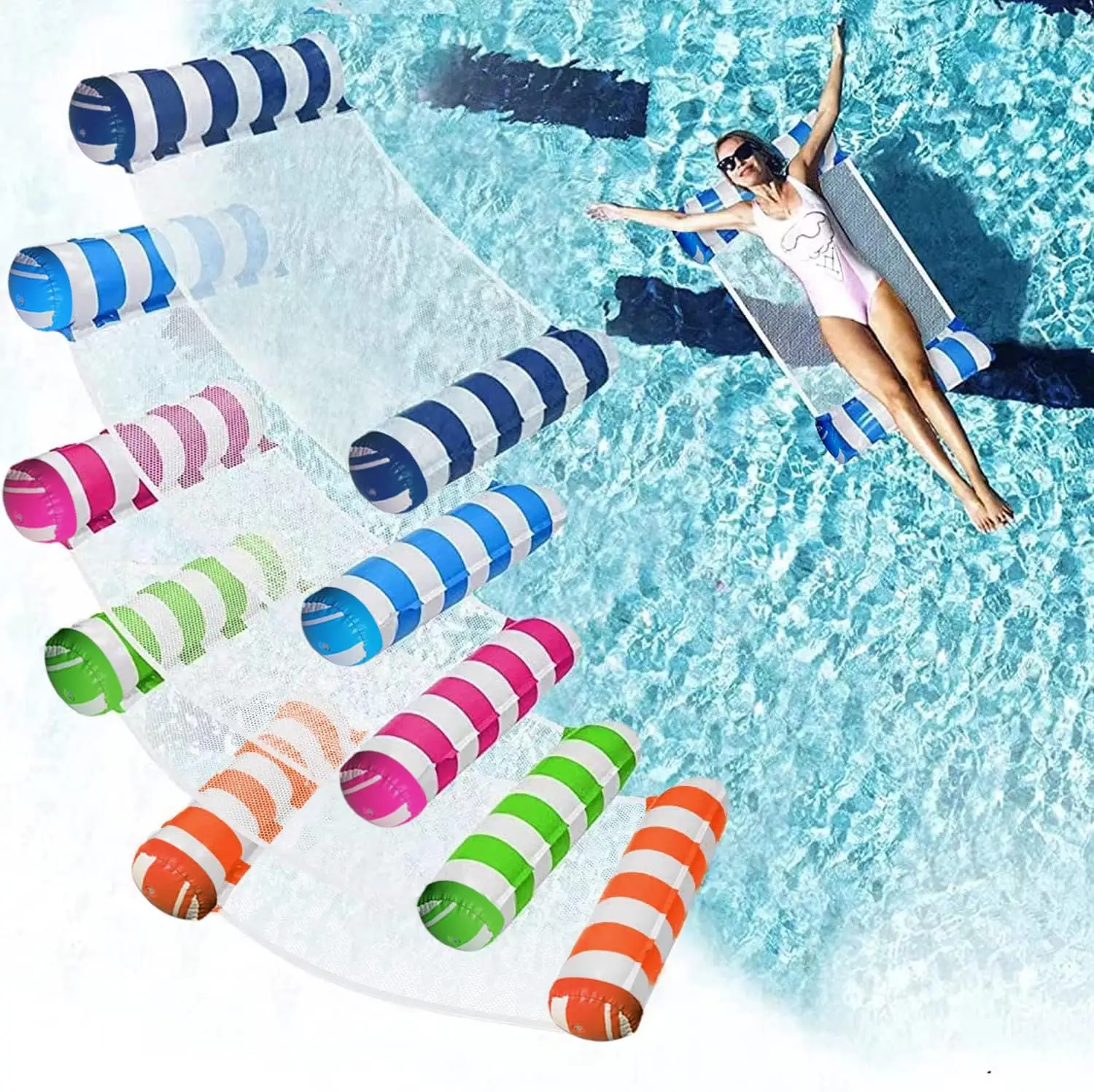 

5Pack Foldable Floating Water Hammock Float Lounger Inflatable Pool Mat Floating Bed Chair Swimming air mattress Pool Accessory