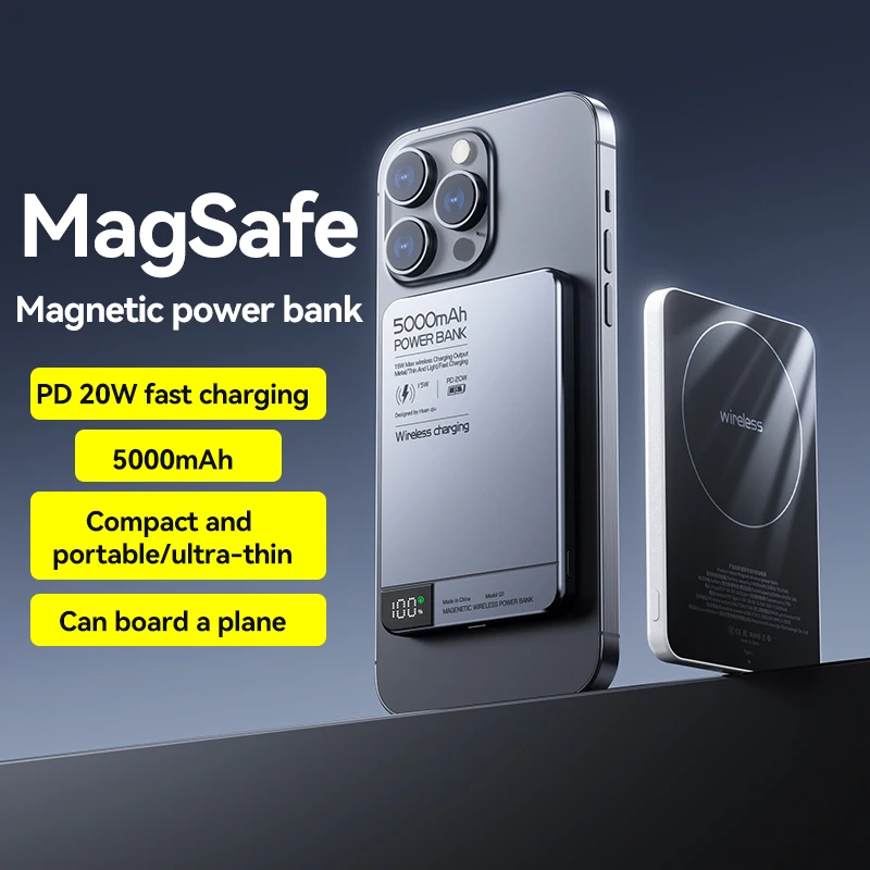 Travel Portable Wireless Magnetic Power Bank Fast Charging Ultra Capacity Digital External Battery PowerBank For Magsafe IPhone 6