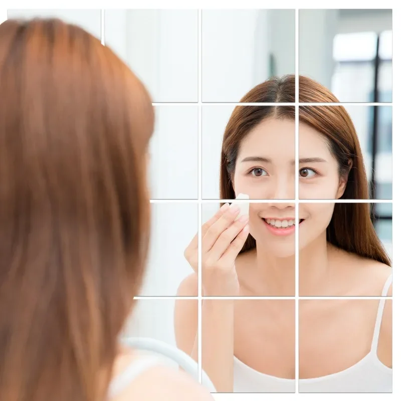 

Mirror Wall Sticker Square Self-adhesive Mirror Tile Bathroom Living Room Art Decoration Detachable Mirror Wall Sticker