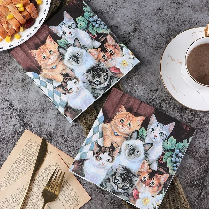 Paper Napkins 20pcs/Pac Colorful Printing Napkins Party Tissue Paper Facial Tissue Wedding Paper Diekubat Napkins Cat Pattern