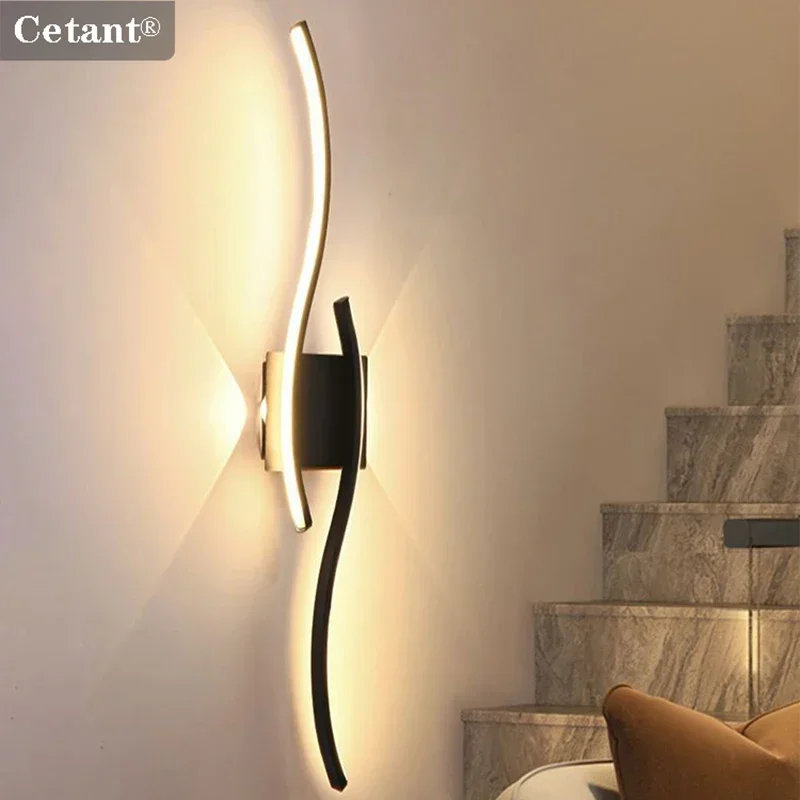 LED Strip Wall Lamp 60/80/100/120CM Remote Control Double Curve Bedside Living Room Bedroom Home Decor