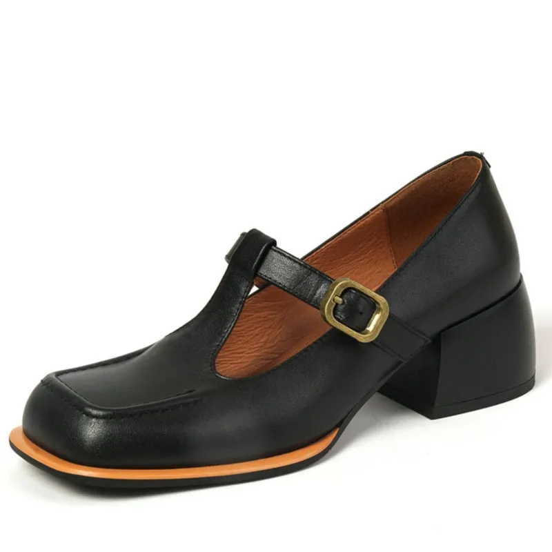 

Туфли-лодочки женские с Т-образным ремешком, на толстом каблуке