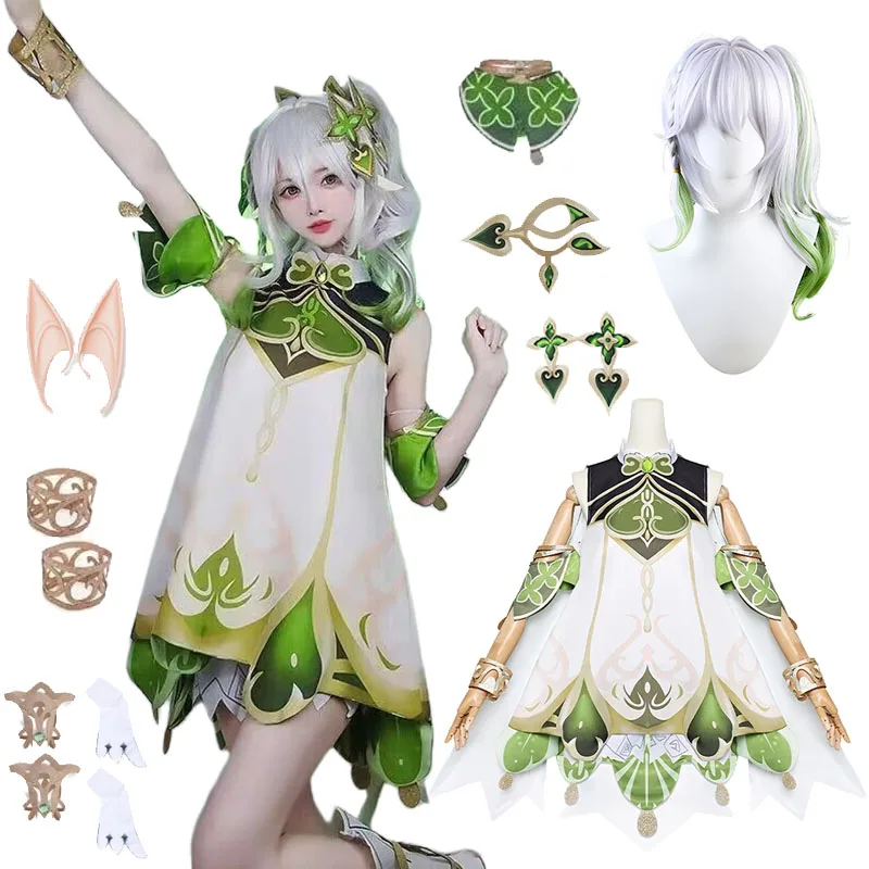 

Genshin Impact Nahida Cosplay Costume Uniforme Accessory Wig Lesser Lord Kusanali Clothes Halloween Party Adult Kids Costumes