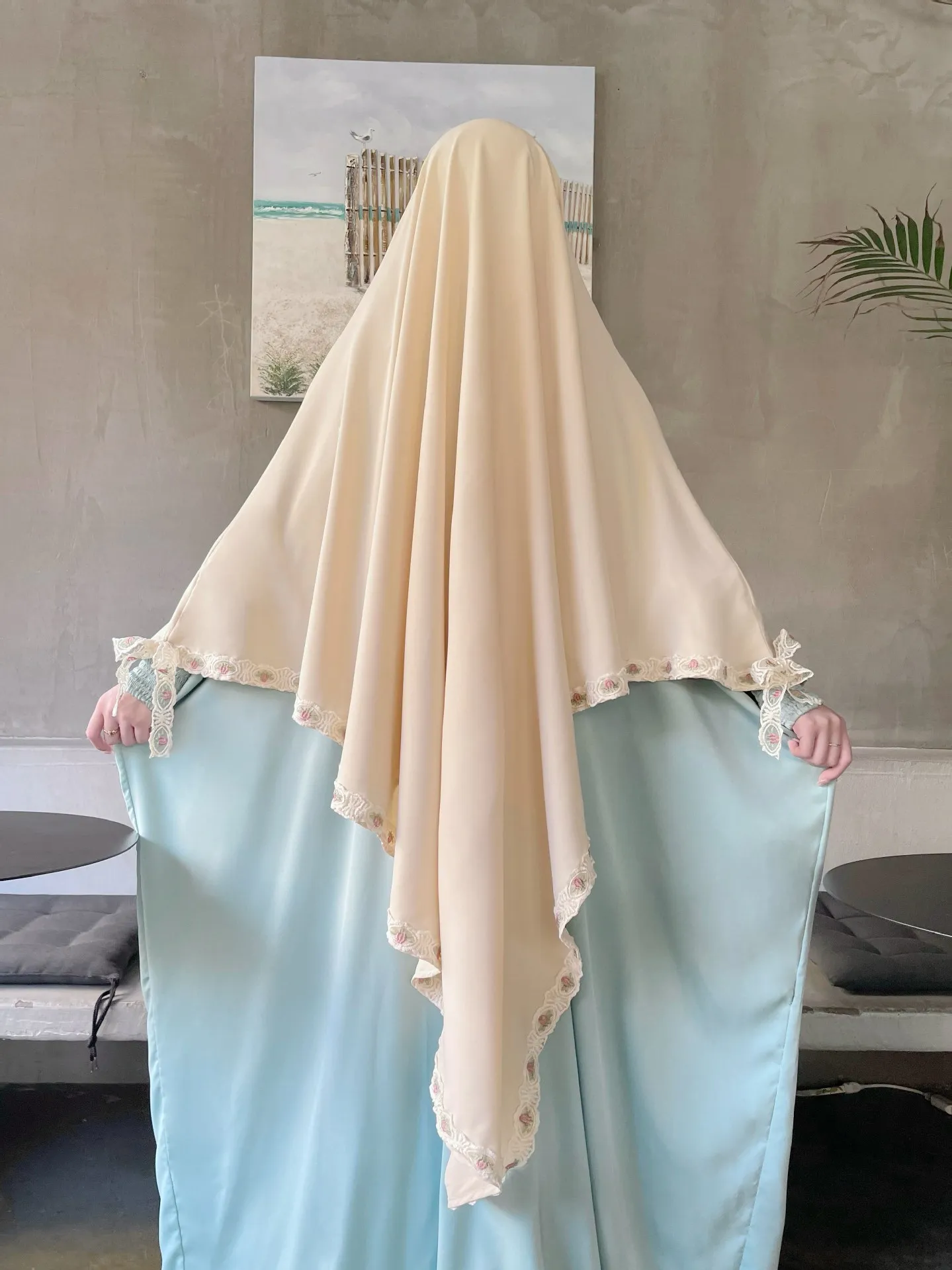 Eid Ramadan Party Long Khimar Women Ricamo Bow Hijab Musulmano Khimars Hijabs Foulard Scialle Djellaba Niqab Preghiera Indumento