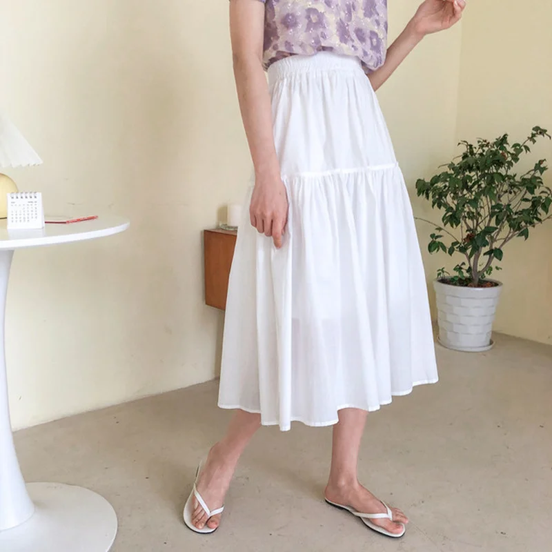 Casual Ruffles Female Vintage Maxi Skirt Cotton Linen Vestidos A-line Skirts Jupe Femme Streetwear Y2k Simple Women Long Skirts