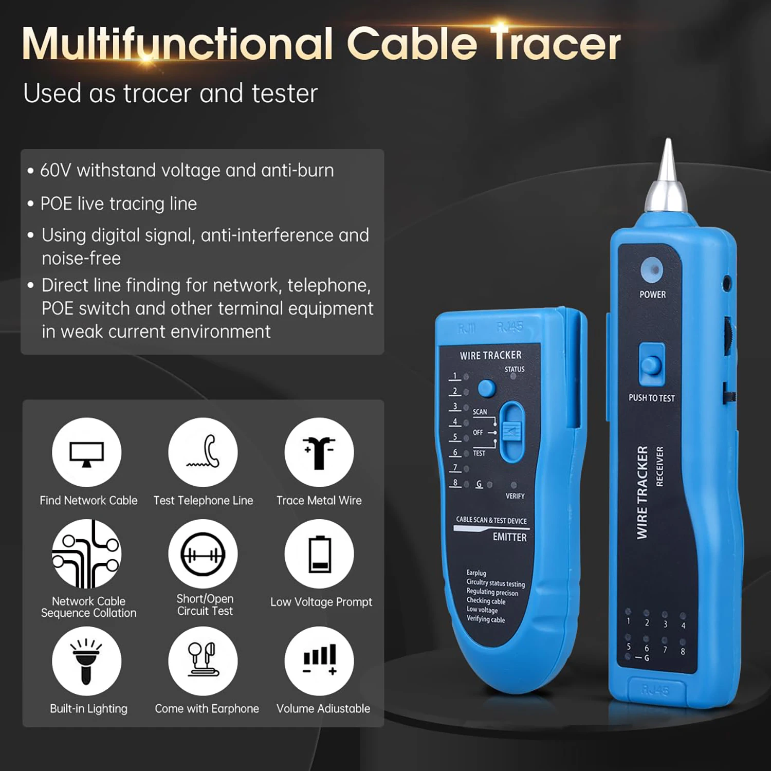 LAN Network Cable Tester Cat5 Cat6 RJ45 UTP STP Line Finder Telephone Wire Track