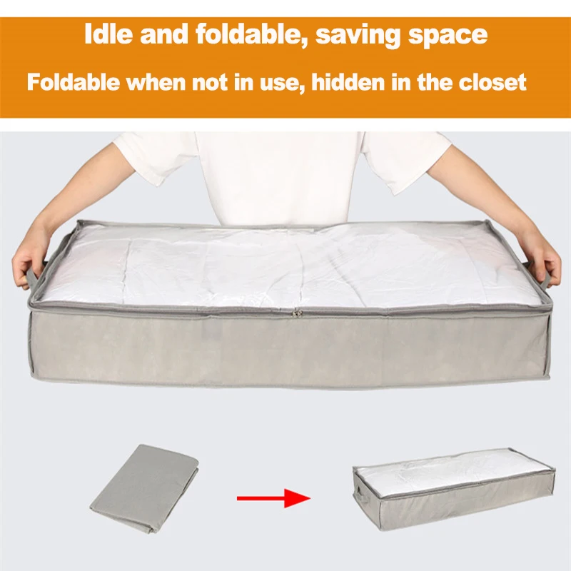 Foldable Underbed Bags - 2 Pack Blankets Clothes Comforters Storage Bag Breathable Zippered Organizer for Bedroom 3