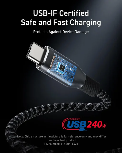 Anker Prime USB C to USB C Cable, 240W 3ft Fast Charging USB C Cable, Upcycled-Braided Nylon with 100-Year Bend Durability 5