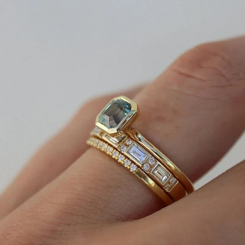 4pcs/Set Luxury Crystal Rings for Women Gold Color Wedding Jewelry ring set gold color rings finger ring gold color ring wedding rings wedding ring