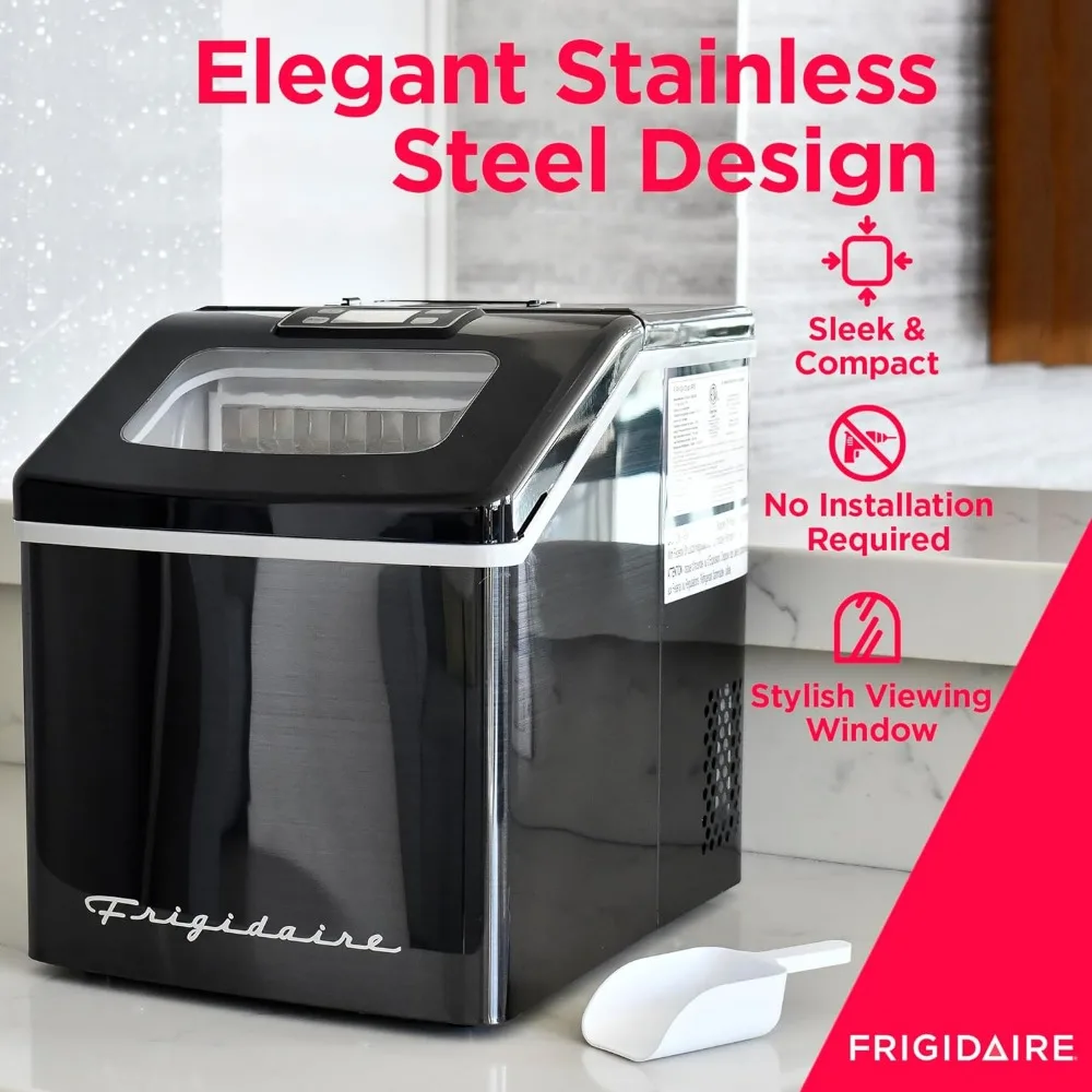 EFIC452-SSBLACK XL Maker, Makes 40 Lbs. of Clear Square Ice Cubes A Day, Black Stainless