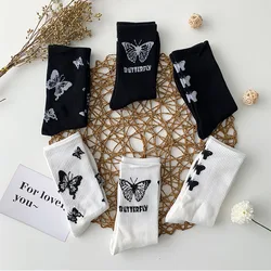 Cute Butterfly Socks Breathable Cotton Lovely Medium Tube Japanese Pure Cotton Female Socks Thin High Cute Punk Stockings