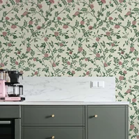 วอลเปเปอร์ลายดอกไม้สีเขียวกันน้ำกาวในตัวสติ๊กเกอร์แปะผนังกำแพงดอกไม้ย้อนยุคสติกเกอร์ติดตู้เฟอร์นิเจอร์หรูหรา 3