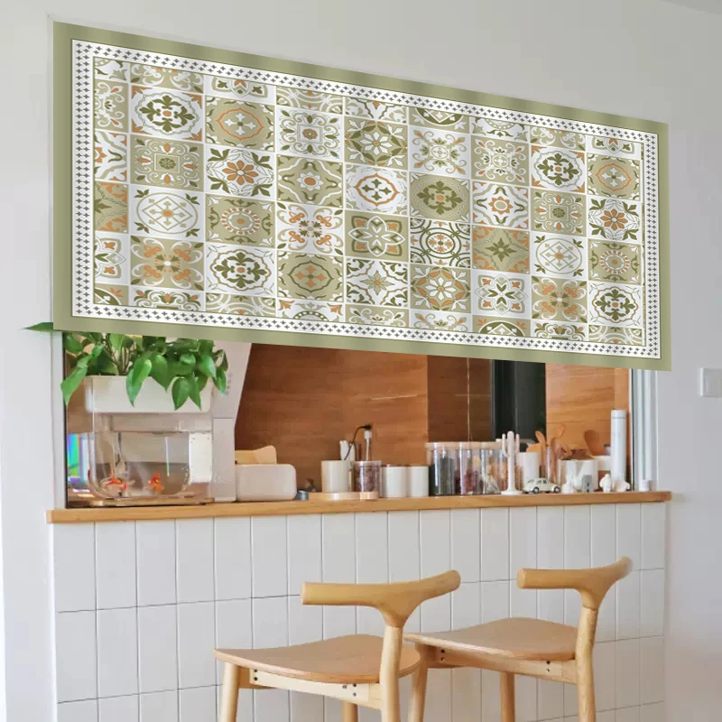 Retro Geometric Kitchen Cabinet Curtain Dust-proof Cupboard Wardrobe Curtain Bedroom Bookshelf Short Curtains Half-Curtain 3