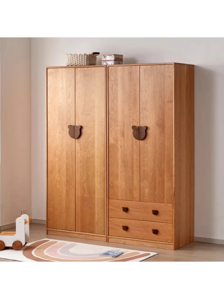 All solid wood children's wardrobe North American cherry wood boys and girls storage floor wardrobe