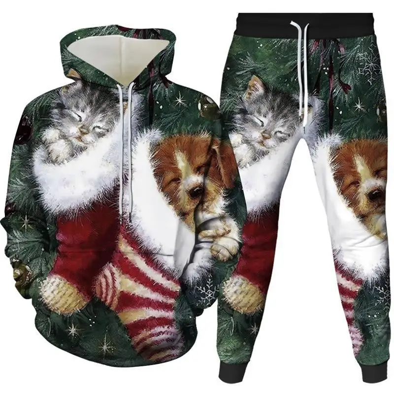 2023 Christmas Sweatshirt Suit Men and Women in Europe and The United States Couples Hoodie Sweatshirt Bib Pants Suit