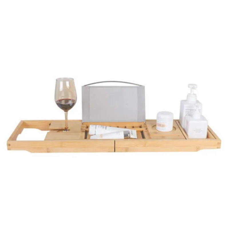Nordic Luxury Bamboo Multi functional Anti slip Bathroom Storage Holder Household Square Bathtub Scalable Storage Rack LF739