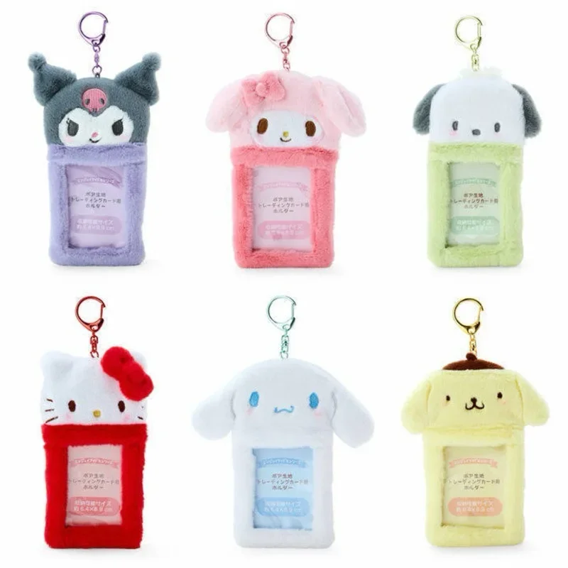 Kuromi Pochacco Cinnamorolls Plush ID Card Set Hellos Kittys Kawaii Idol Photo Pendant Keychain Bus Student Holder Cover Gift