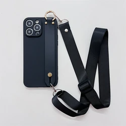 Vibrant Candy Color Wrist Strap Holder with Stand - Soft Shockproof Lanyard Case - iPhone 14 Pro (Black)