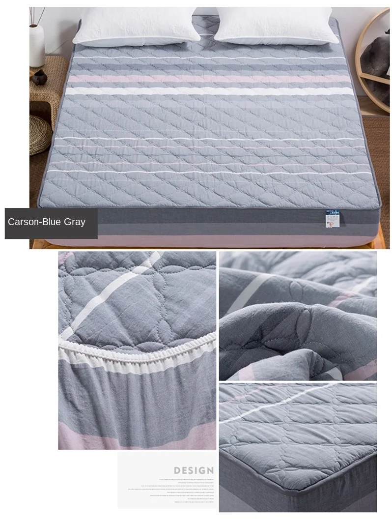 Liangpin Washed Cotton Fitted Sheet One-Piece Pure Cotton Thick Quilted Bedspread Mattress Cover Non-Slip Fixed Mattress