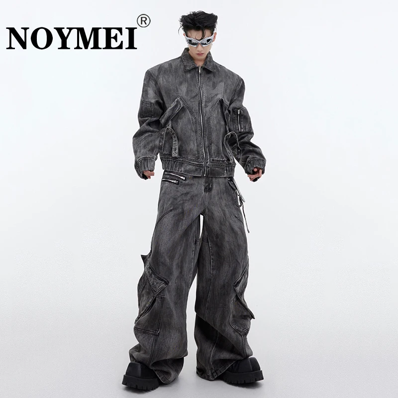 

NOYMEI Men's Baggy Jens Two Piece Sets Niche Design Vintage Denim Jacket Loose Oversize Denim Overalls Fashion Trend Male WA2813