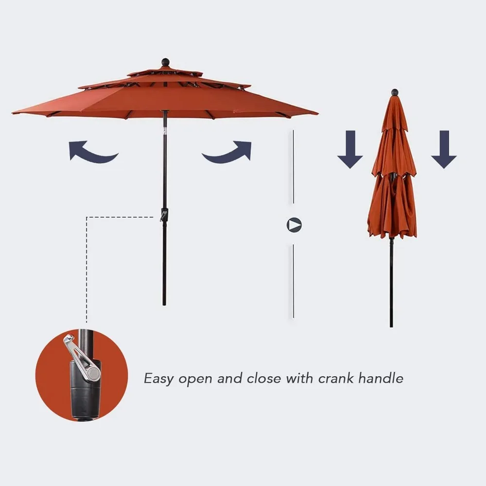 10 ft Outdoor Patio Umbrella, Auto-Tilt Market Table Umbrellas with Crank, 8 Sturdy Ribs & 1.5" Pole UV Protection f 4
