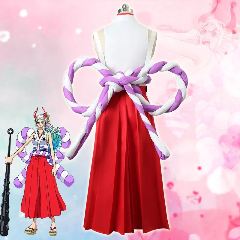 Yamato Cosplay Kostuum Pruik Één Hakama Kendo Samurai Kimono Jurk Vrouwen 6 Stuks Pak Halloween Carnaval Feest Uniform