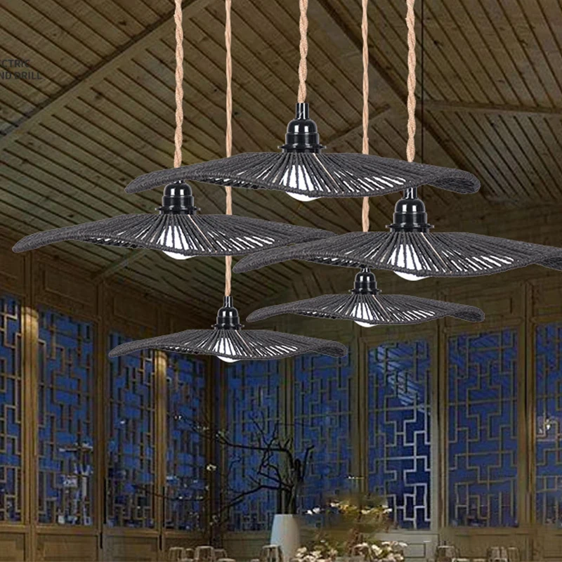 Handmade Rattan Woven Chandelier Lampshade Geometric Lamp Shade Hanging Pendant Vintage Light Cover Restaurant Hotel Decoration rattan lamp shade lamp shade