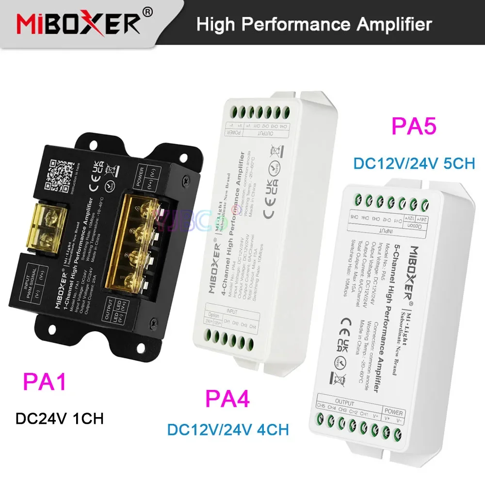 Miboxer 1CH 4CH 5CH Channel High Performance Amplifier 12V 24V 15A 25A 10Mbps output for PWM type LED controller optical coupler new original fx 551 c2 digital fiber sensor optical fiber amplifier