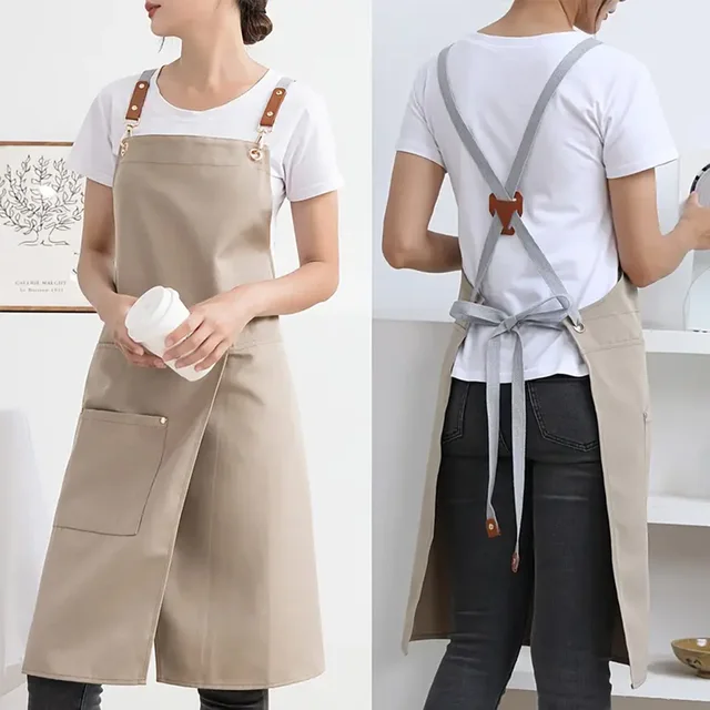 1 piece of waterproof canvas apron with pockets - split skirt design, convenient for walking, very suitable for restaurants, caf 5