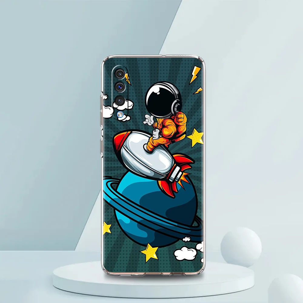 Cartoon Astronaut Space-Themed Transparent Phone Case Cover