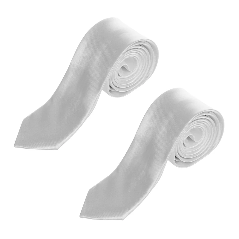

2X Unisex Casual Necktie Skinny Slim Narrow Neck Tie - Solid White