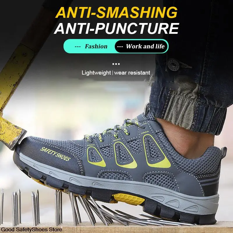 Breathable Steel Toe Work Shoes Safety Boots Men Anti-smashing Sneakers Safety Shoes Men Shoes