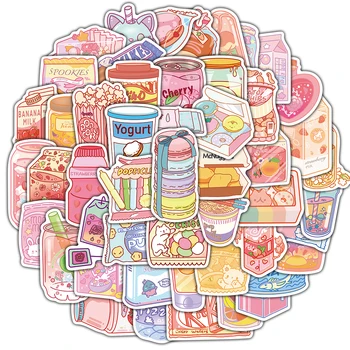 50 Pezzi Adesivi Carini a Tema Snack e Bevande, Impermeabili, per Telefono, Laptop, Valigie, Quaderni, Chitarre, Decalcomanie in Vinile PVC
