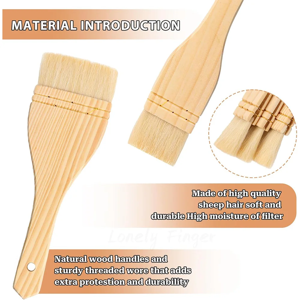 3pcs Flat Hake Brushes Hake Paint Brush Artist Painting Set Sheep Hair Bristles Wash for Watercolor Ceramic Pottery Painting 4