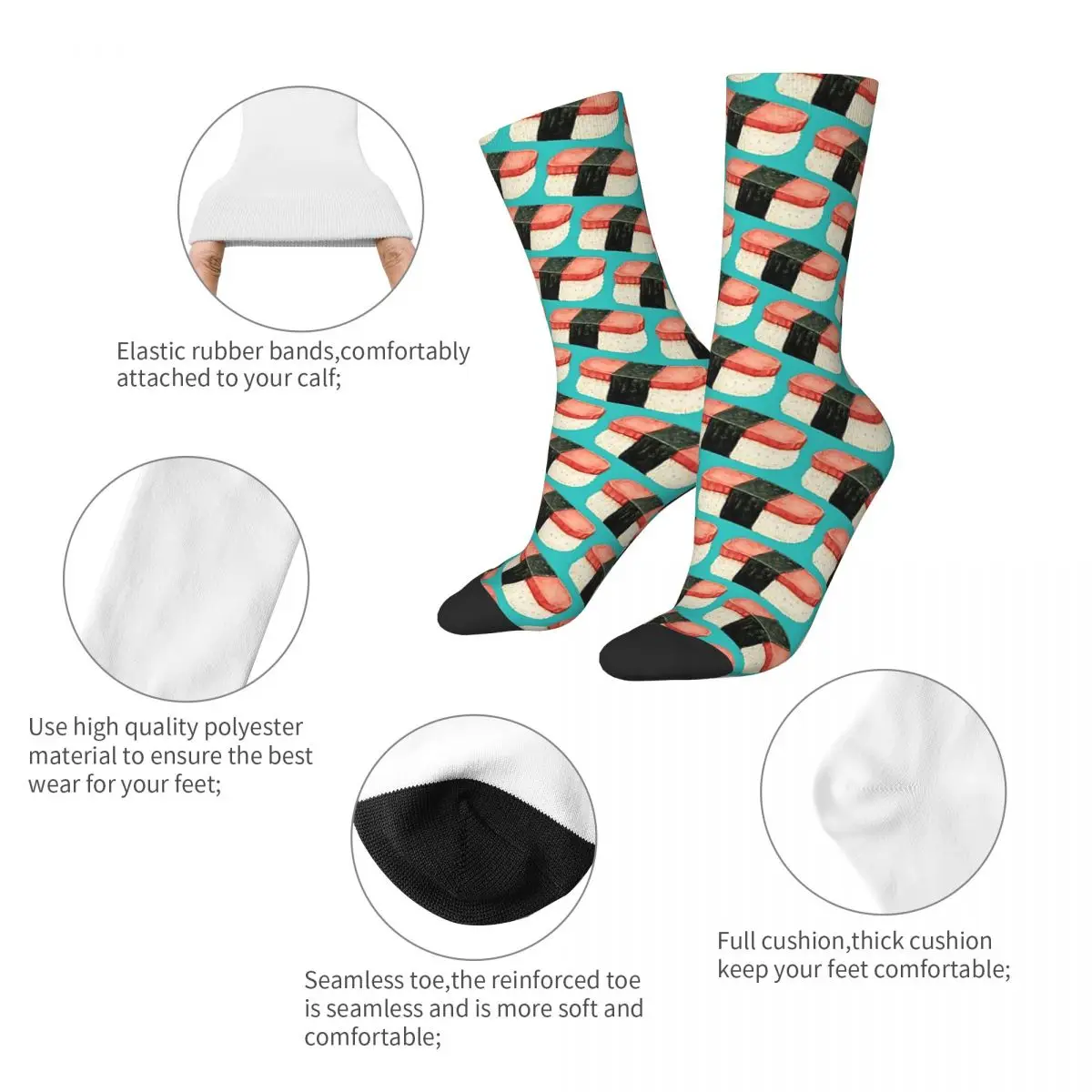 Hot Sale Musubi - Blue Fashion Funny Printed Polyester Long Socks Harajuku Comfortable Breathable Happy Gift sockings For Unisex