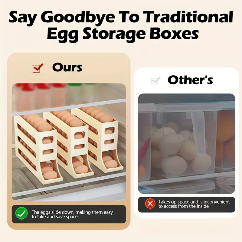 1pc Egg Basket Multifunctional Automatic Egg Rolling Rack Large Capacity Refrigerator Special Storage Box