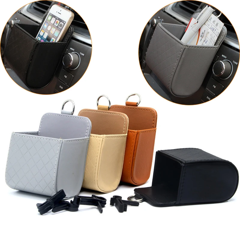 

1pcs Car Storage Bag Car Accessories Air Vent Phone Holder Multifunctional Storage Bag Leather Organizer Box Car Accessories