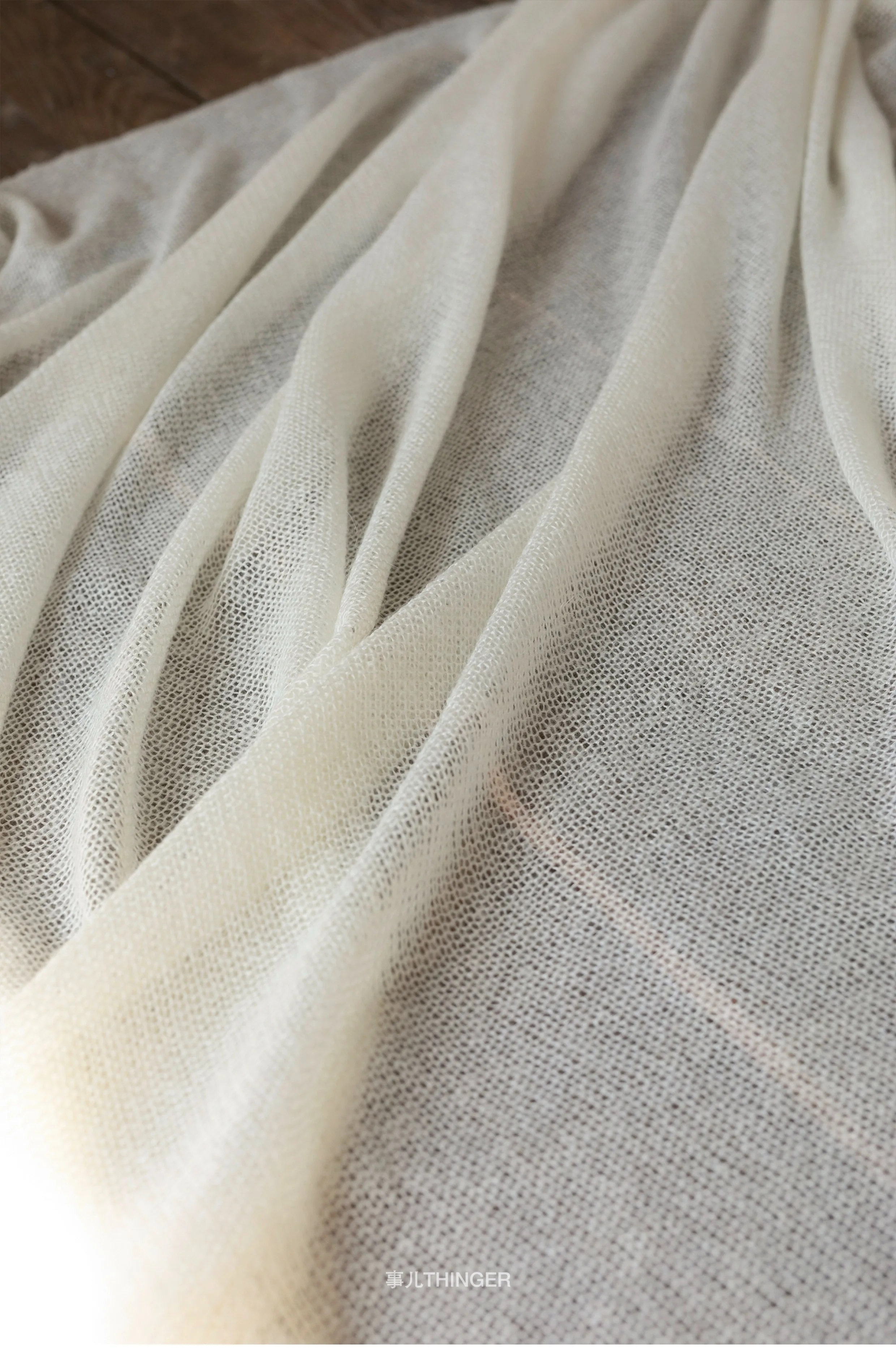 Description Picture 4 of itemKnitted Fabric Beige White Skin Friendly Light Soft Thin Hollowed Out Designer Apparel Sewing Fabric Cloth Wool Nylon Material