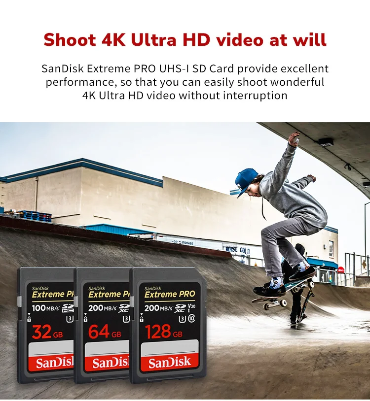 Original SanDisk Extreme Pro SD-Karte 128GB 64GB SDXC 256GB 512GB V30 Speicherkarte Lesegeschwindigkeit 200MB/s SDHC 32GB Speicherkarte für Kamera – Detail 4