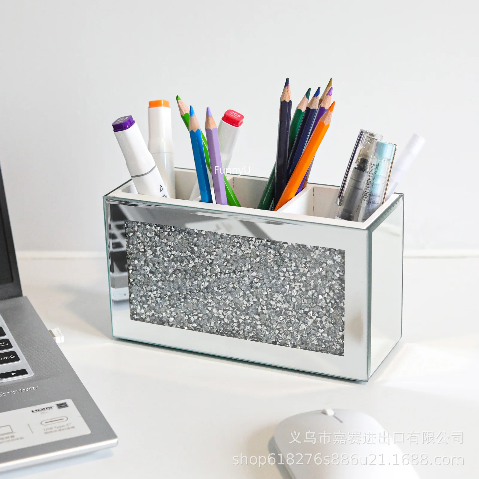 Crushed Diamond Makeup Brush Holder Organizer Glass Mirrored Remote Control Organiser Holder Container Accessories Desktop Decor 5