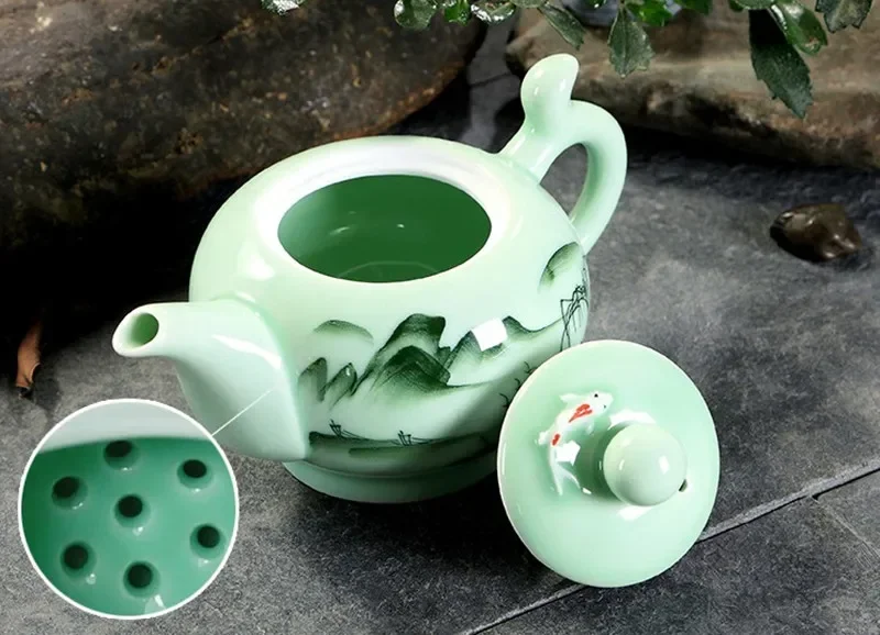 

pots Tea Puer Pot Celadon Coffeeware Longquan Ceramic Set Clay Gaiwan Samovar Yixing Kettle 220ml ware Cup