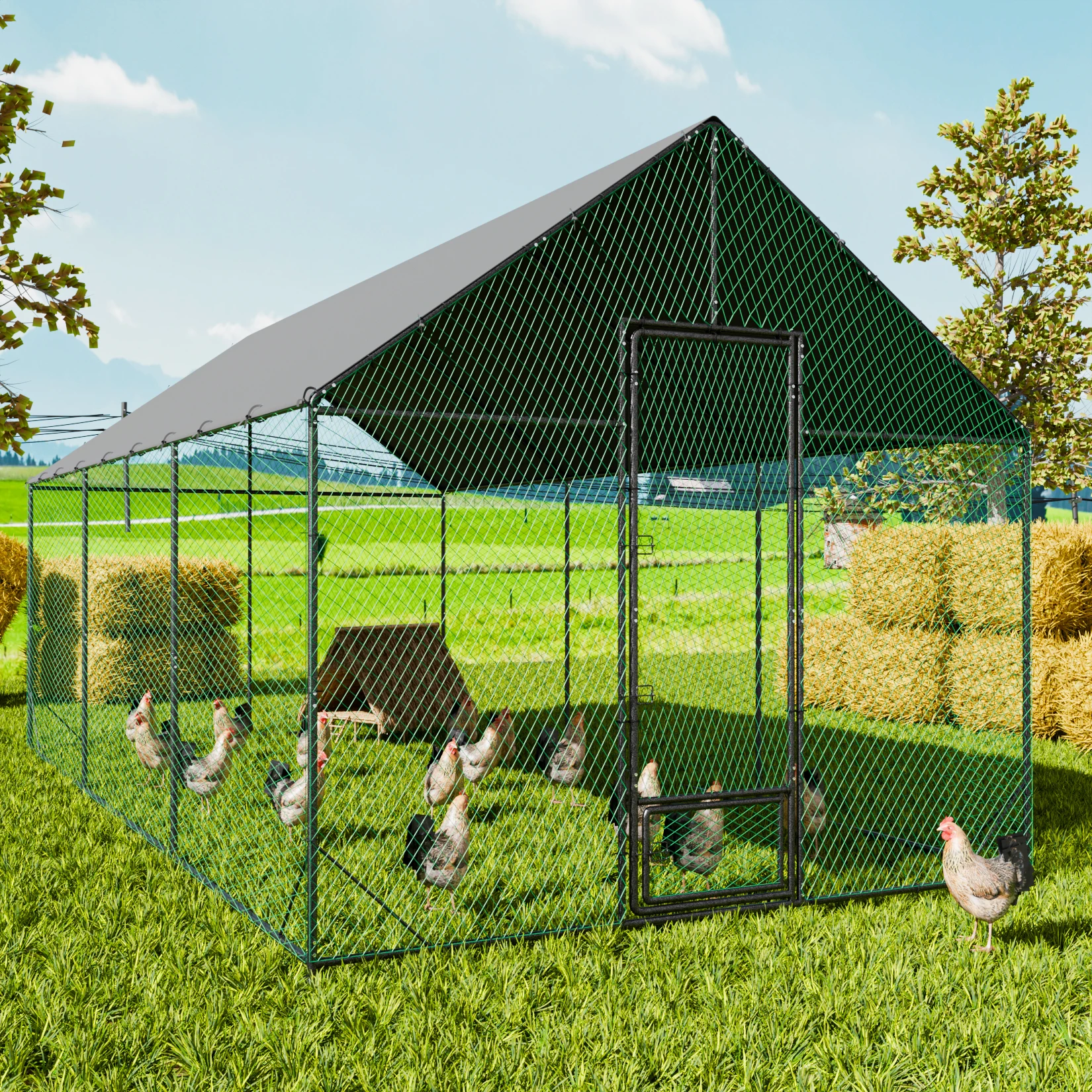 Large Outdoor Upgrade Metal Chicken Coop Walk-in Poultry Run Pen Cage Pet Duck Hen House with Nylon Netting and Cover for Yards chicken coop